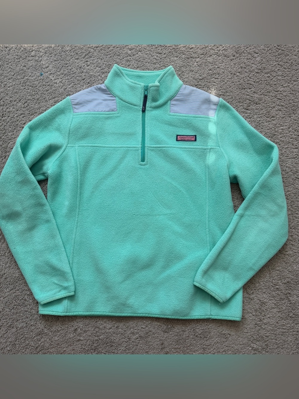 Vineyard Vines Womens Small 1/4 Zip Fleece Pullover Mint Green Striped Yoke